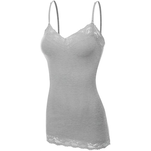 Bozzolo Women's Gray Lace Trim Stretchy Tunic Camisole Tank Top - Picture 4 of 6